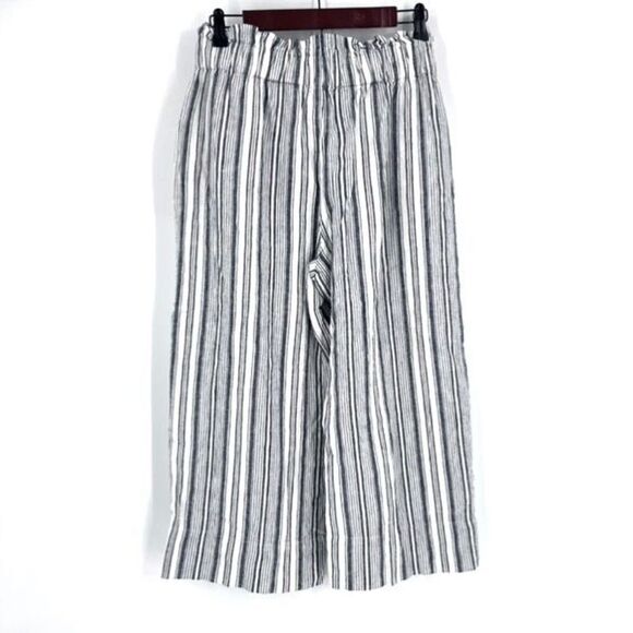 Zac & Rachel Women's Gray Striped Hi Rise Belted Linen Pants Size Medium Cropped - Picture 2 of 10